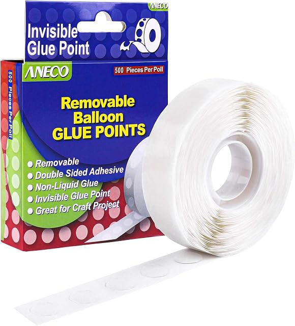 Aneco 500 Pieces Clear Balloon Glue Points Removable Adhesive Dots Double Sided Glue Points Stickers Non Trace Adhesive Glue Tape for Craft Supplies Decoration, 500 Pieces Per Roll