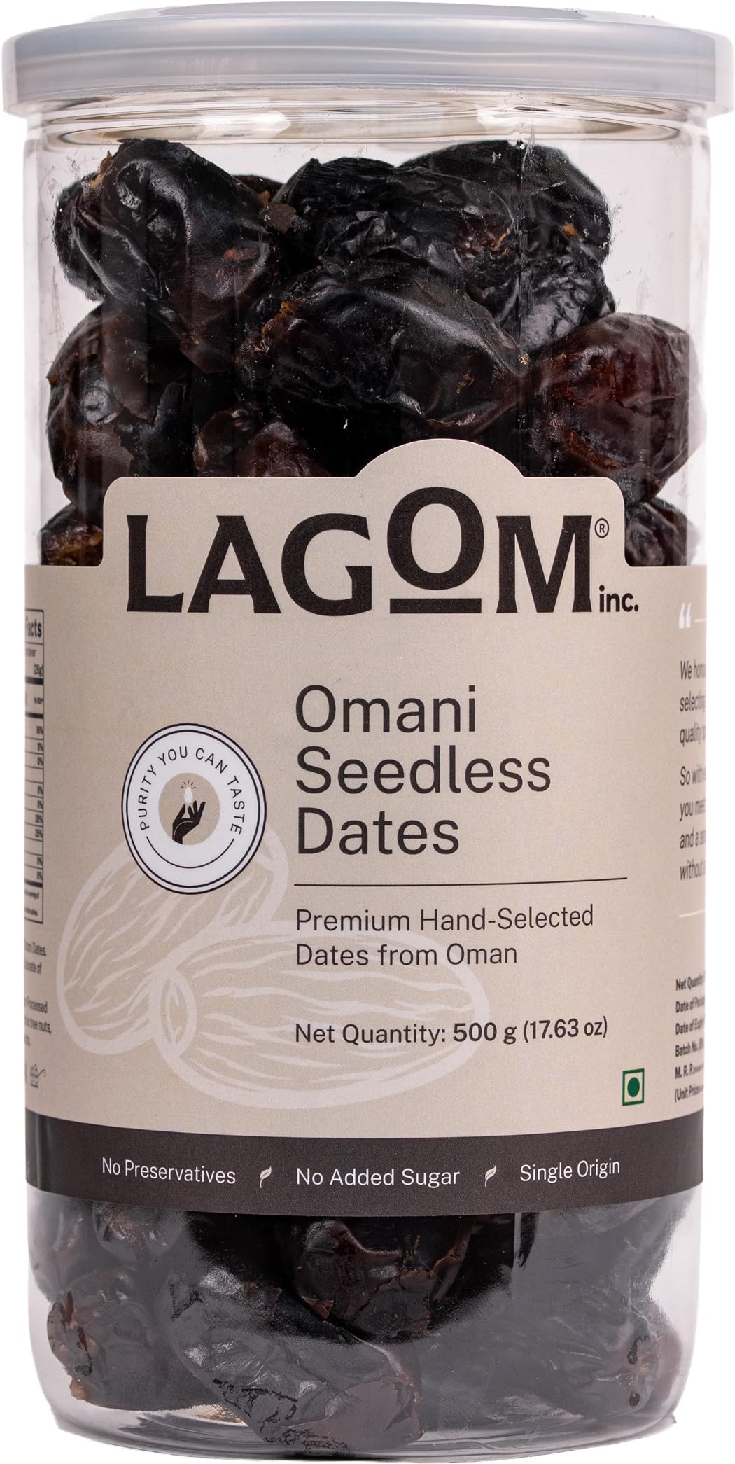 Lagom Gourmet Seedless Omani Dates 500g | Premium Dry Fruits | All-Natural | No Added Sugar | No Preservatives | Gluten-Free | Vegan | Non-GMO | Khajur/Khajoor/Khejur-image-4