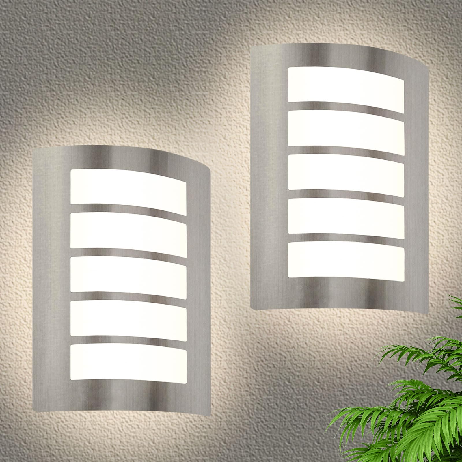 HiBay 2er Set Außenlampe E27 Aussenlampe Wand IP44 Eckig Wandleuchte Aussen Gebürstet Edelstahl ABS für Hauswand Balkon Treppenhaus Beleuchtung(Ohen Glühbirnen)