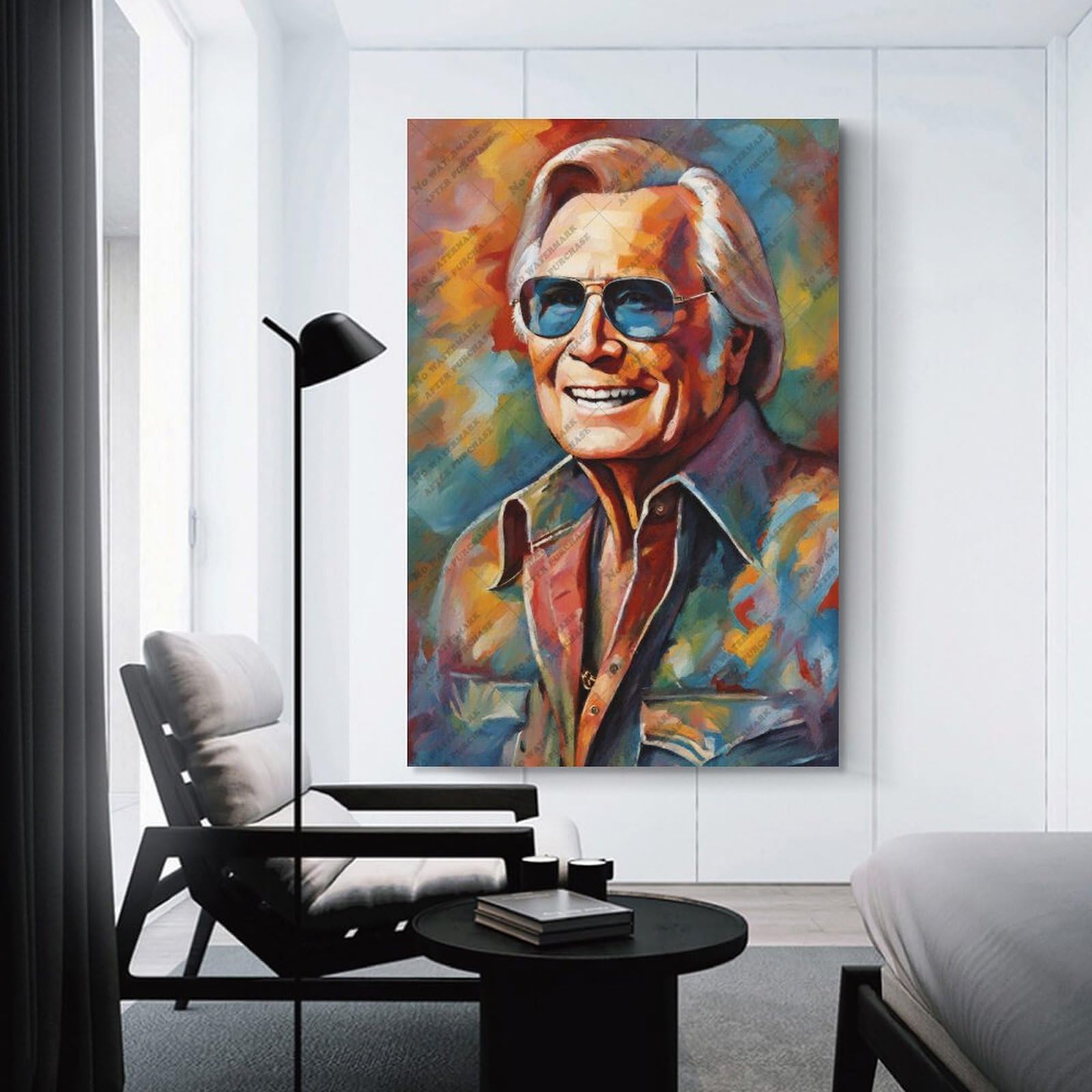 FCOJE Stampa artistica da parete su tela con cantante folk country George_Jones (2), per camera di ragazzi e adolescenti, 60 x 90 cm