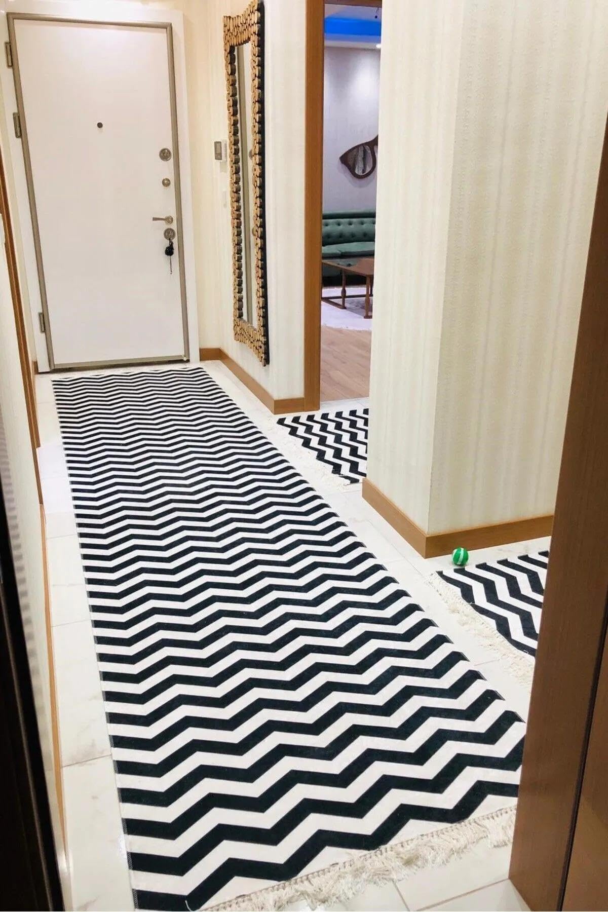 Monnhein Çok Renkli Yolluk Zigzag-2 - Yıkanabilir, Kaymaz Taban, Dijital Baskılı, Leke Tutmaz, İnce Hav, Modern Koridor, Mutfak, Antre ve Salon için Dekoratif Yolluk