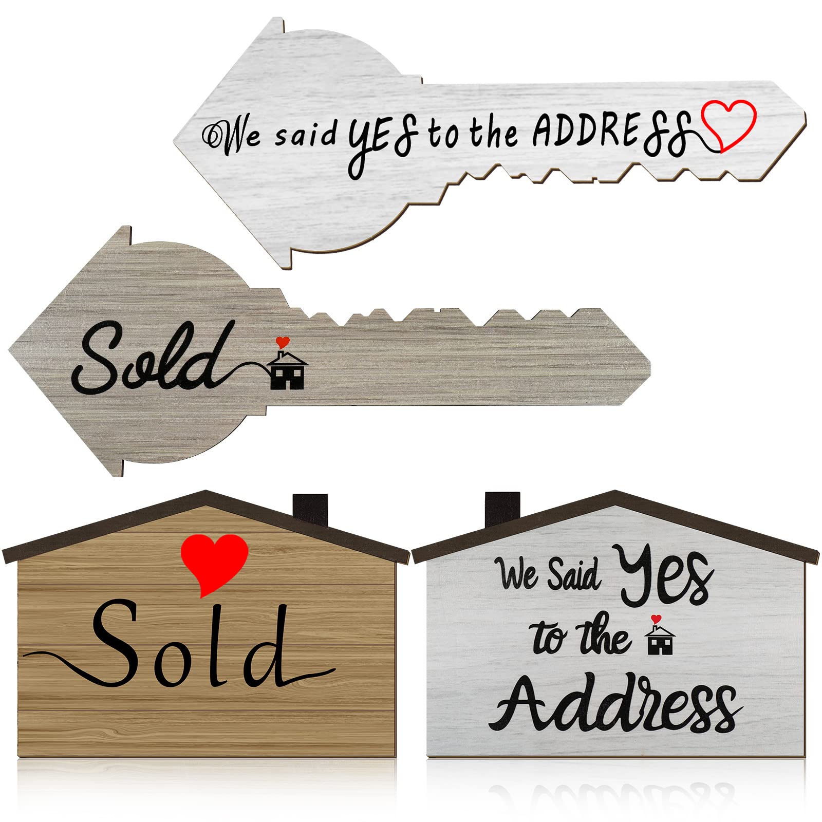 Sold Sign for New Homeowners 2 Pieces Double Sided Real Estate Signs Wooden We Said Yes to The Address Sign House and Key Shaped Sold Sign for Pictures Social Media Photo Props for Realtor Buyer