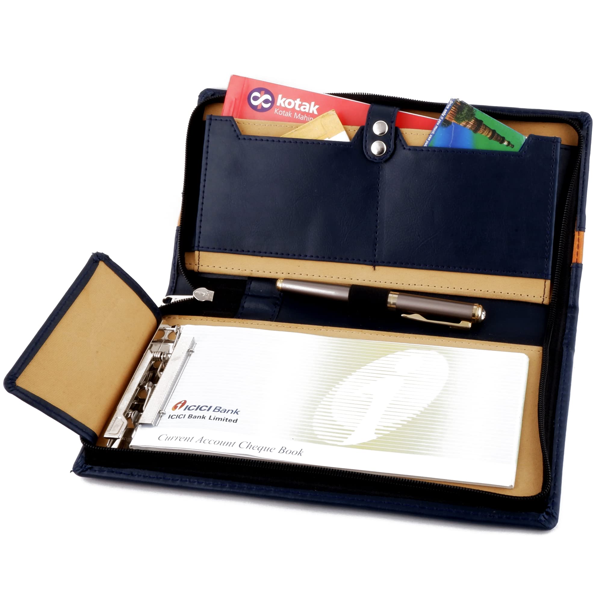 Fastidious Leatherette Expanding Multi-Compartment Cheque Book Holder for Cheque, Pass Book, Cards & Documents - Personal & Office Use (Blue) 4