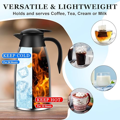 Miniatura 4 de 2 jarras térmicas de café de 51 onzas para mantener el calor aislado al vacío de acero inoxidable al vacío, jarra de café al vacío de doble pared