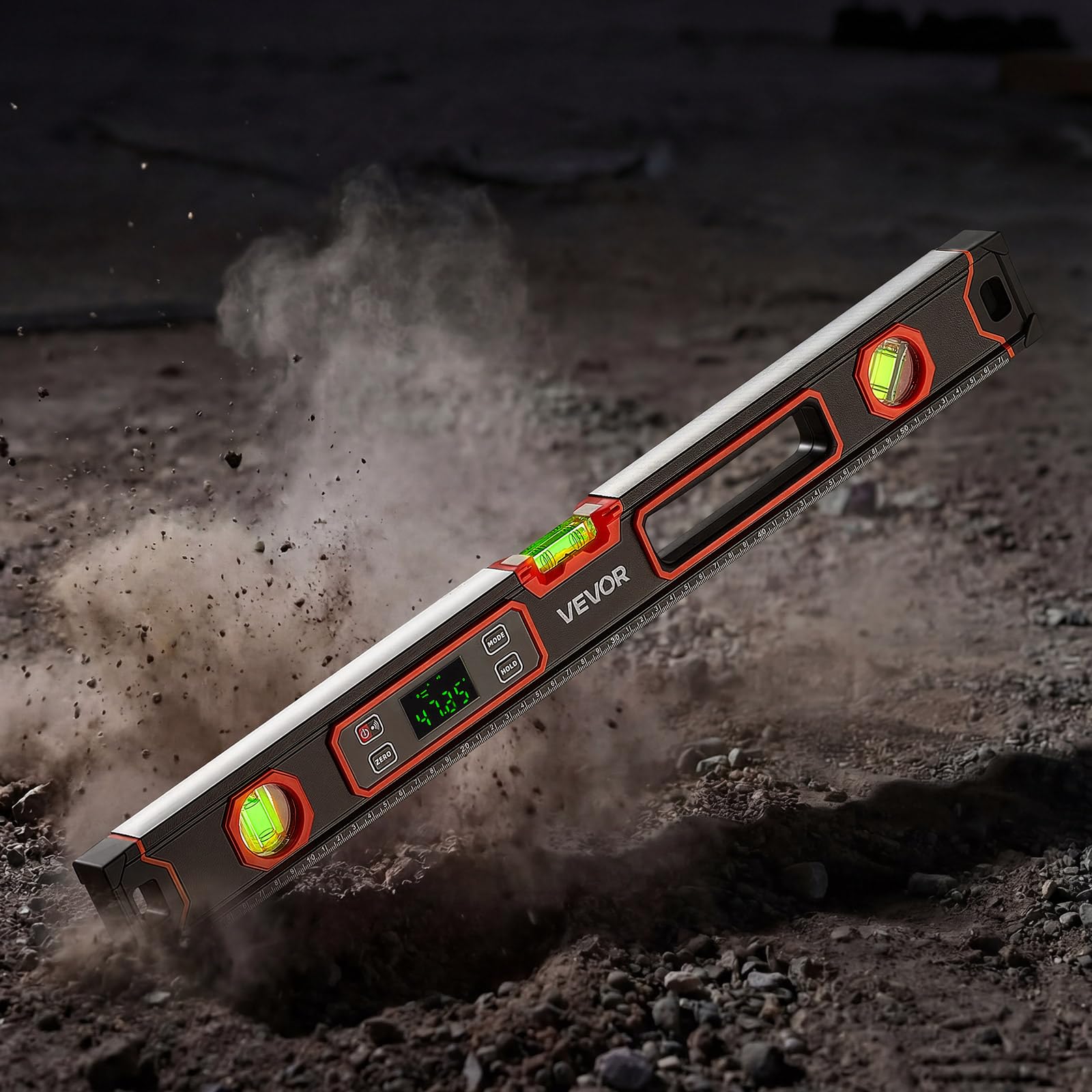 VEVOR Niveau Électronique 600 mm, Niveau à Bulle Numérique Magnétique 360° pour Construction, Bricolage, Menuiserie et Rénovation, avec Écran LED Rétroéclairé et Fioles 0°, 45°, 90°, Indice IP54
