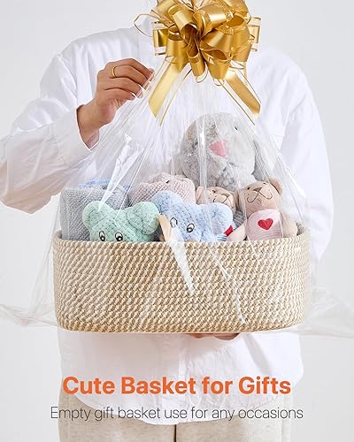 Miniatura 7 de Cesta tejida pequeña, 13.5 x 9.5 x 5 pulgadas, cesta de almacenamiento para organizar, bonita canasta de cuerda pequeña, para armario, cubos de