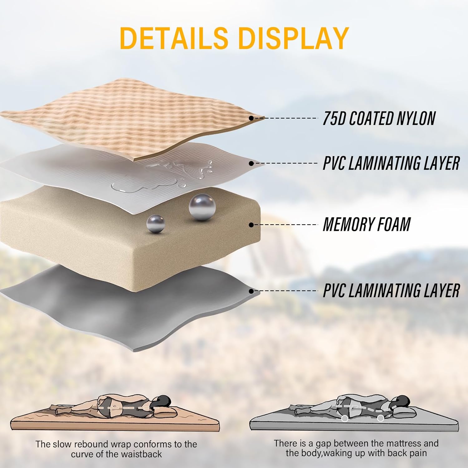 SUV Air Mattress Car Bed Camping, Inflatable Car Camping Pad with Air Pump, Ultrathick Memory Foam Camping Mattress, 9.0 R-Value Insulated Sleeping Pad 2 Person, Camp Mat for Hiking and Backpacking