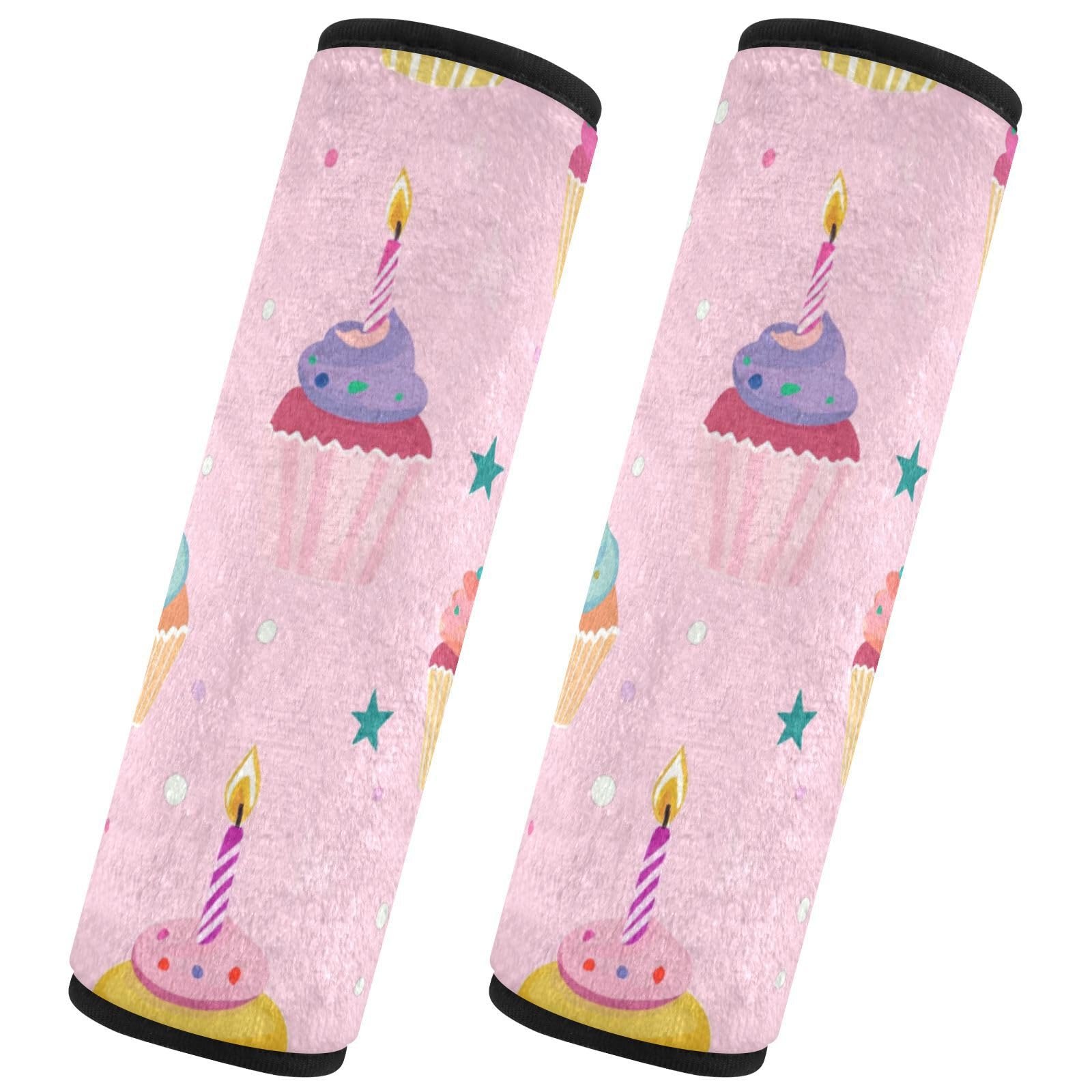 Seat Belt Covers 2 Pack Cute Cupcakes Car Seat Strap Covers Super Soft Pink Car Seat Neck Cover for Boys Girls Adults Babies S