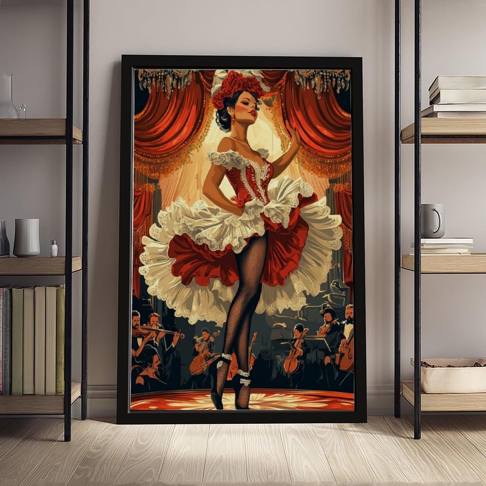 LXWNZE Cabaret parigino, poster artistico su tela con danza francese Cancan, decorazione per camera da letto, ufficio, stanza, regalo, 61 cm L x 91,4 cm W
