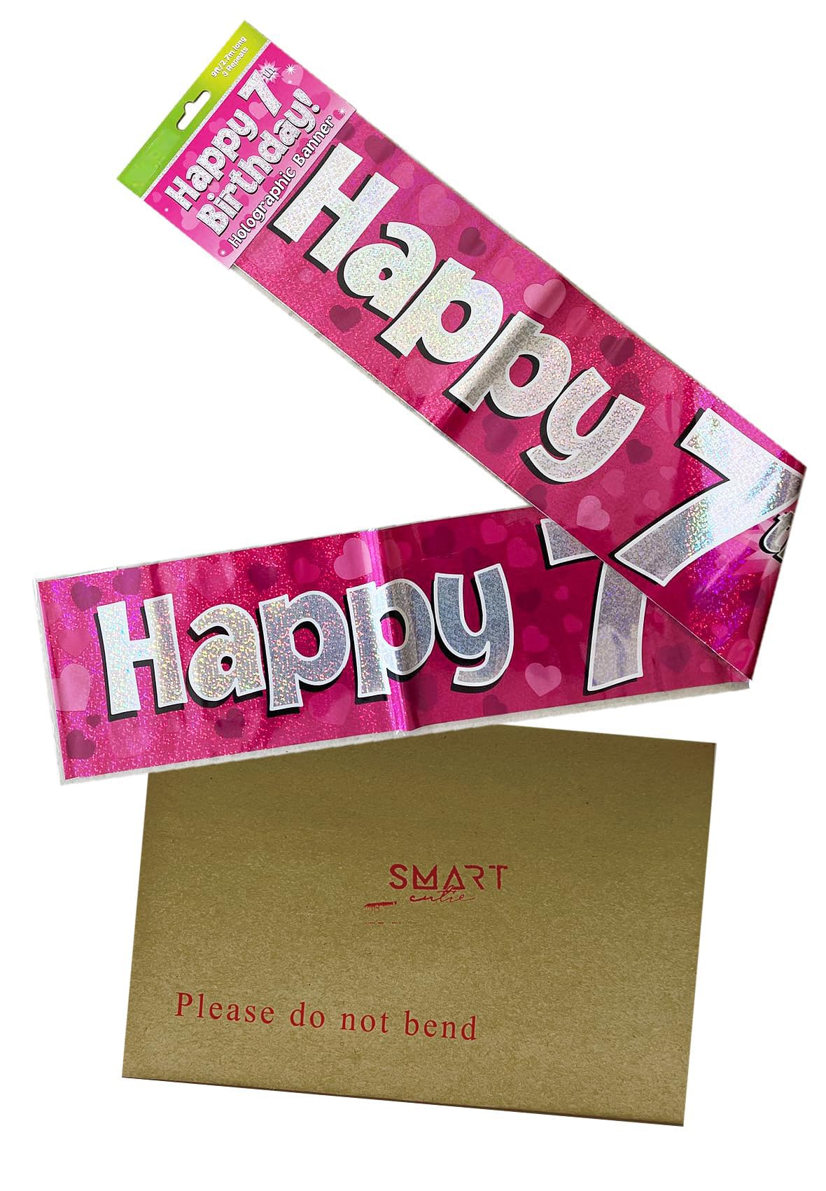 9ft Banner Happy 7th Birthday Pink Holographic Foil Pennant Age 7 (274cm)