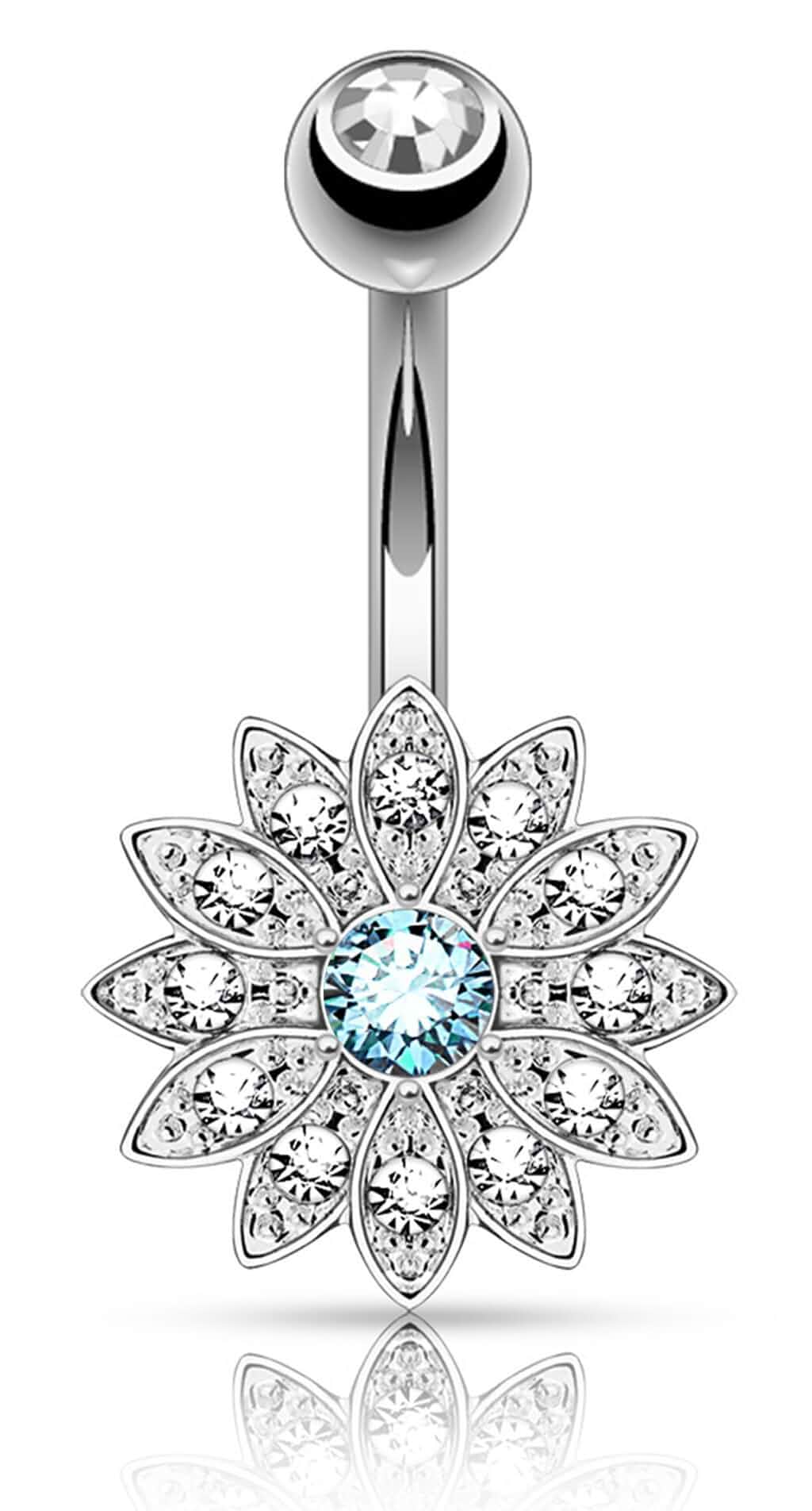 Surgical Steel Crystal Paved Petite Flower Belly Ring with Crystal Center