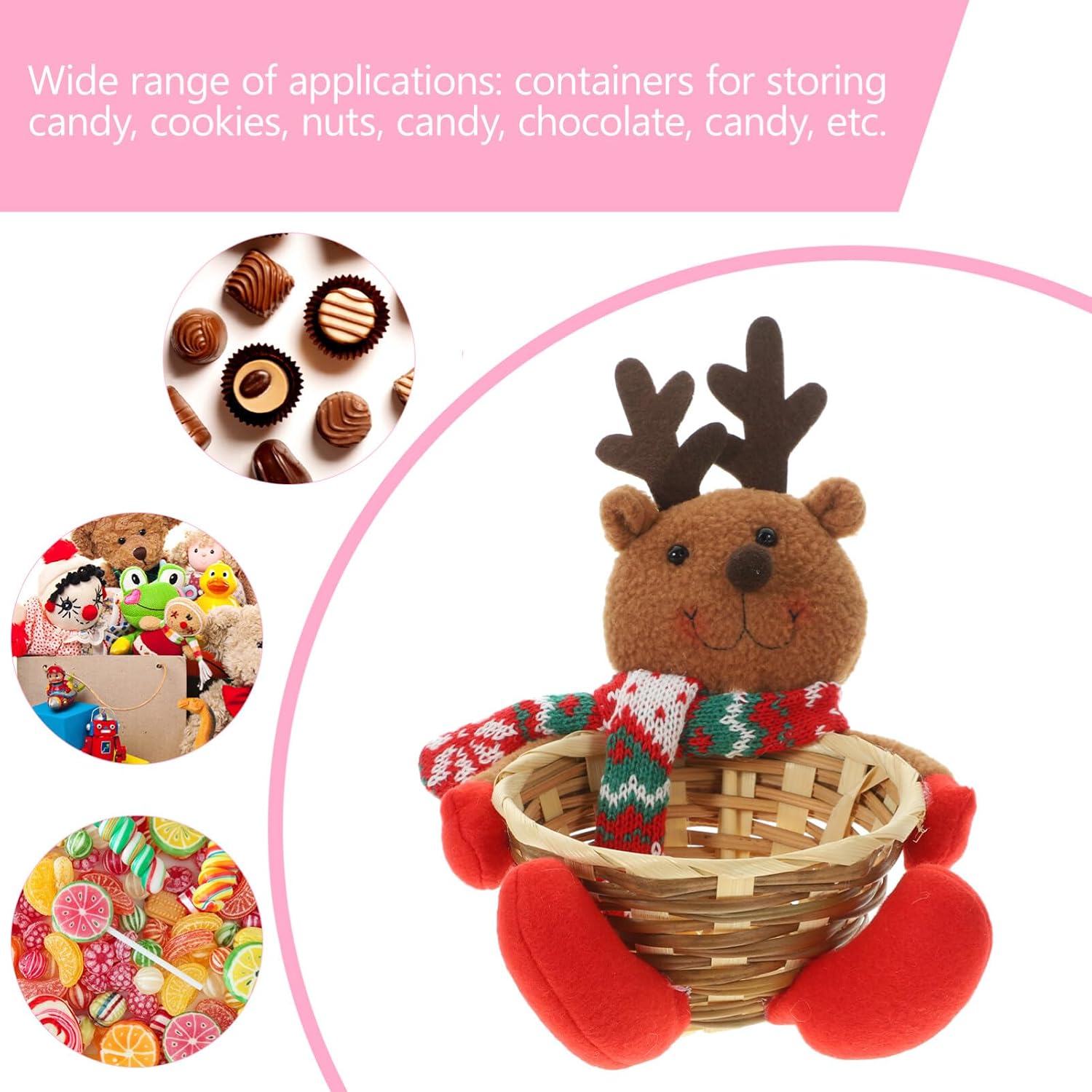 Toyvian Christmas Candy Basket Xmas Storage Container for Treats Cookies Festive Holiday Decoration Basket for Colleagues Friends for Home Office Retail Settings