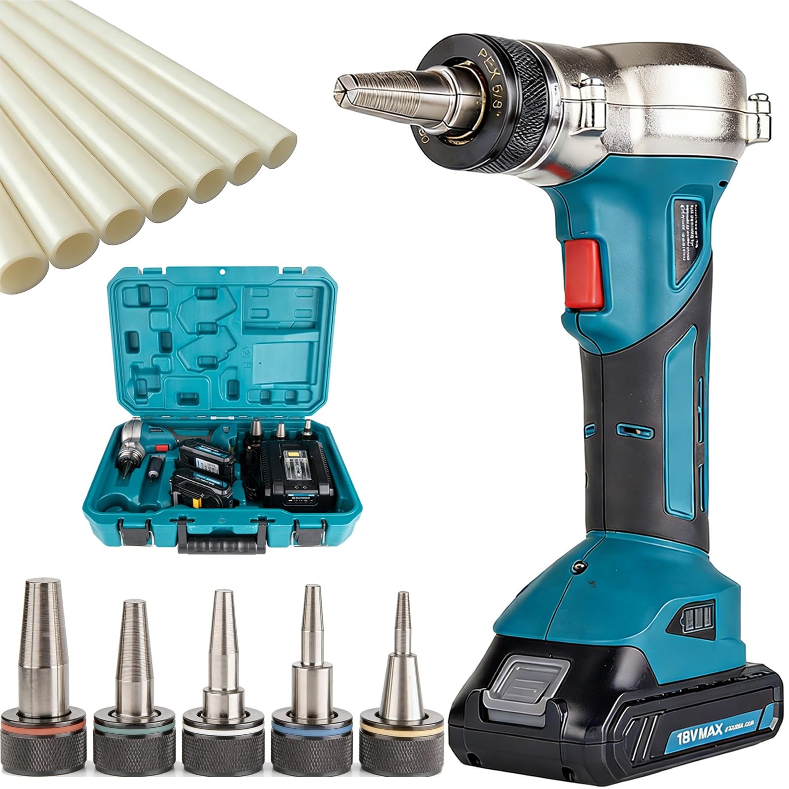 Eoweiot Electric Pipe Expander Tool Kit, Rechargeable Expansion Tool with 16mm, 20mm, 25mm Heads for Plumbing (5 molds)