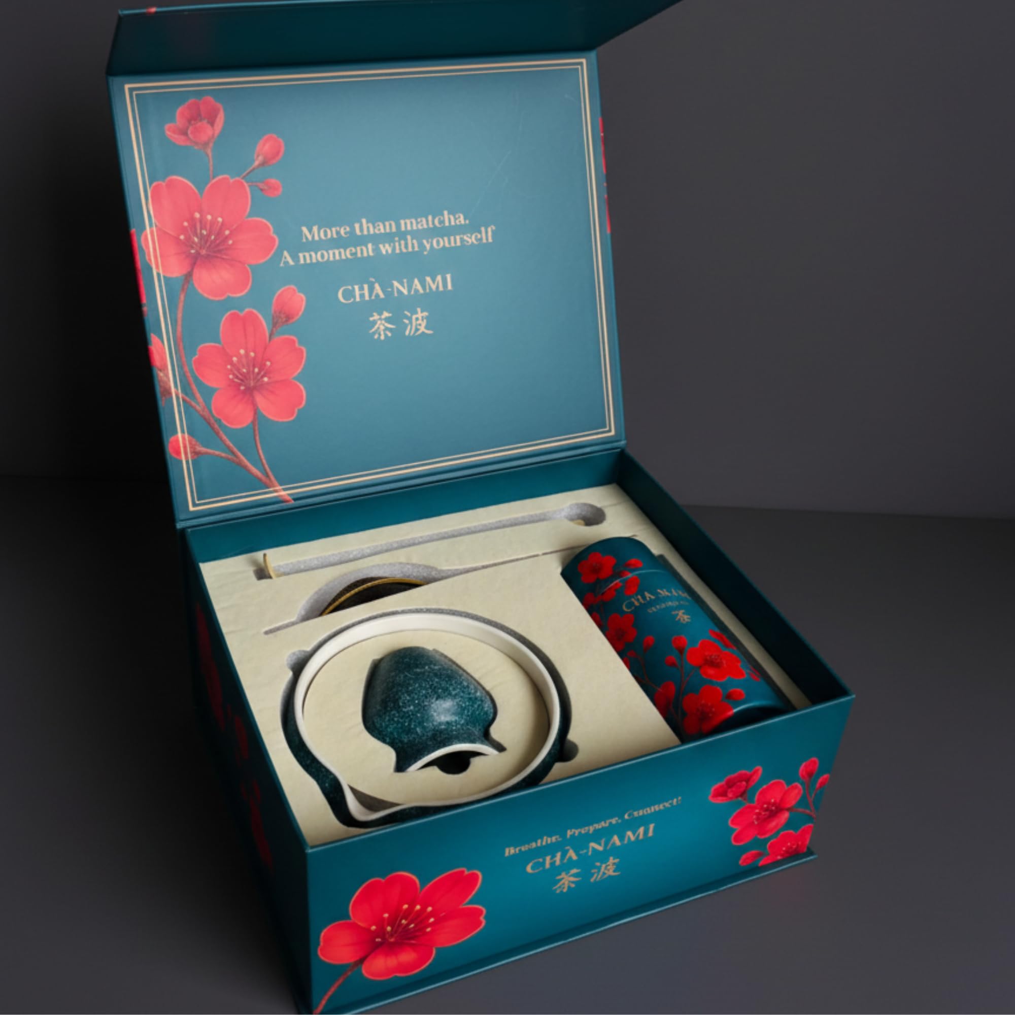 Matcha Set Classic 5-teilig, japanisches Matcha Zubehör Set mit Keramikschale, 100-Borsten-Chasen, Bambuslöffel, Edelstahlsieb und Keramikhalter