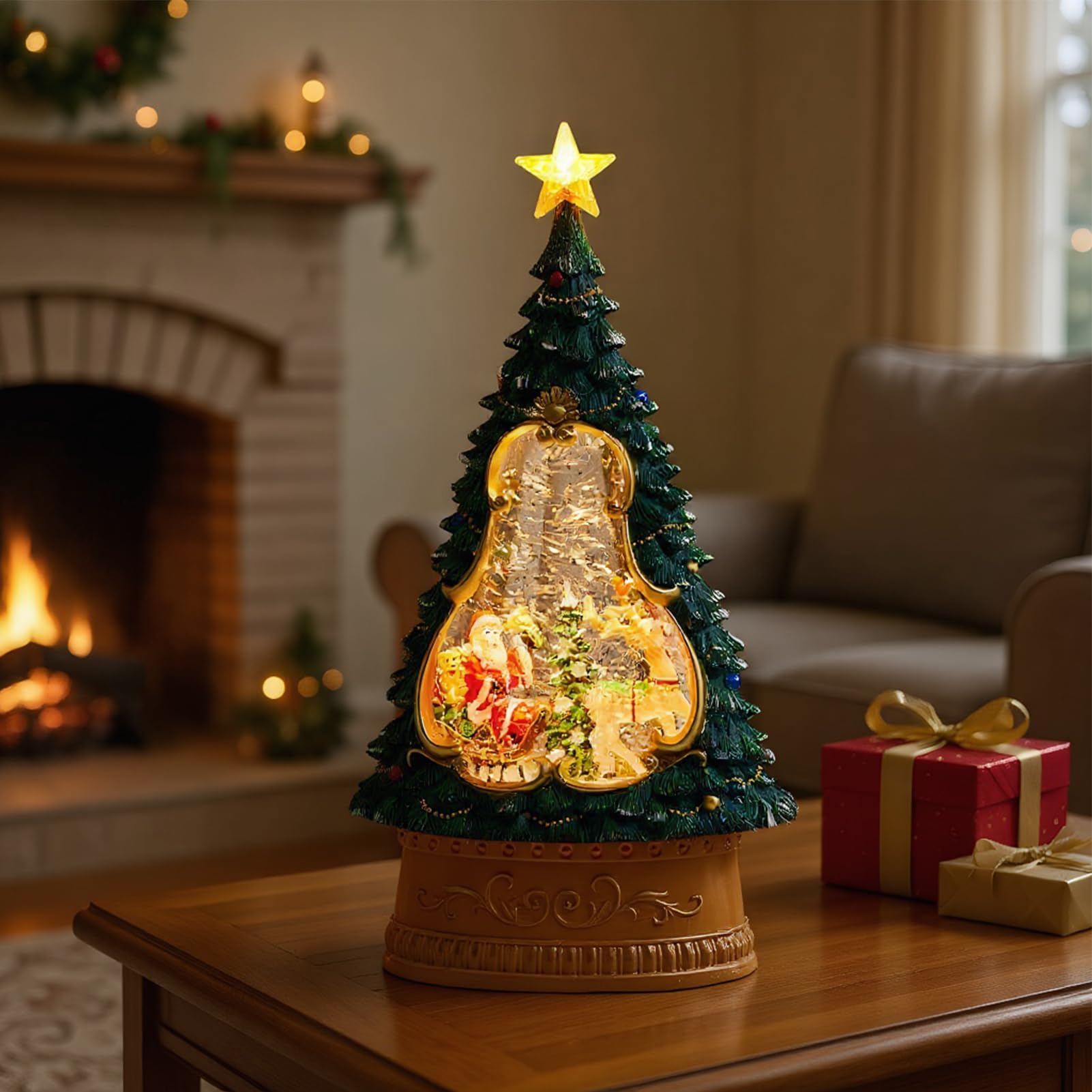 Boule À Neige De Noël USB Musical Minuterie de 6 Heures | Boule À Neige Lumineuse Pour La Table De Noël Pour Salon Chambre Manteau Étagère Rebord De Fenêtre Adolescents Adultes