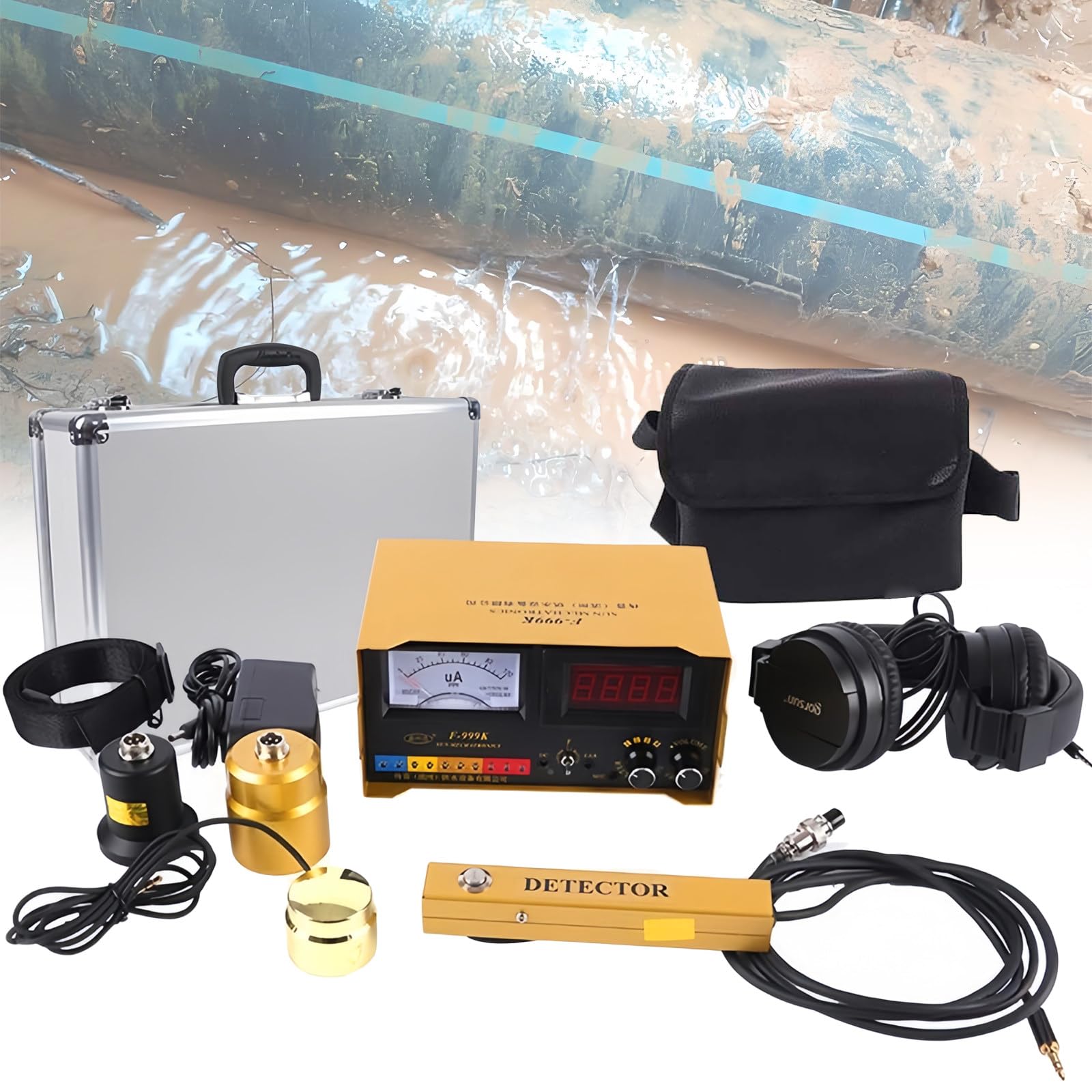 Detector Profesional de Fugas de Agua Subterránea - Sensor de Geófono de Fugas de Agua, Sensor de Fugas de Agua Preciso y Confiable para Tuberías - Profundidad de Detección de 2 Metros,F999K