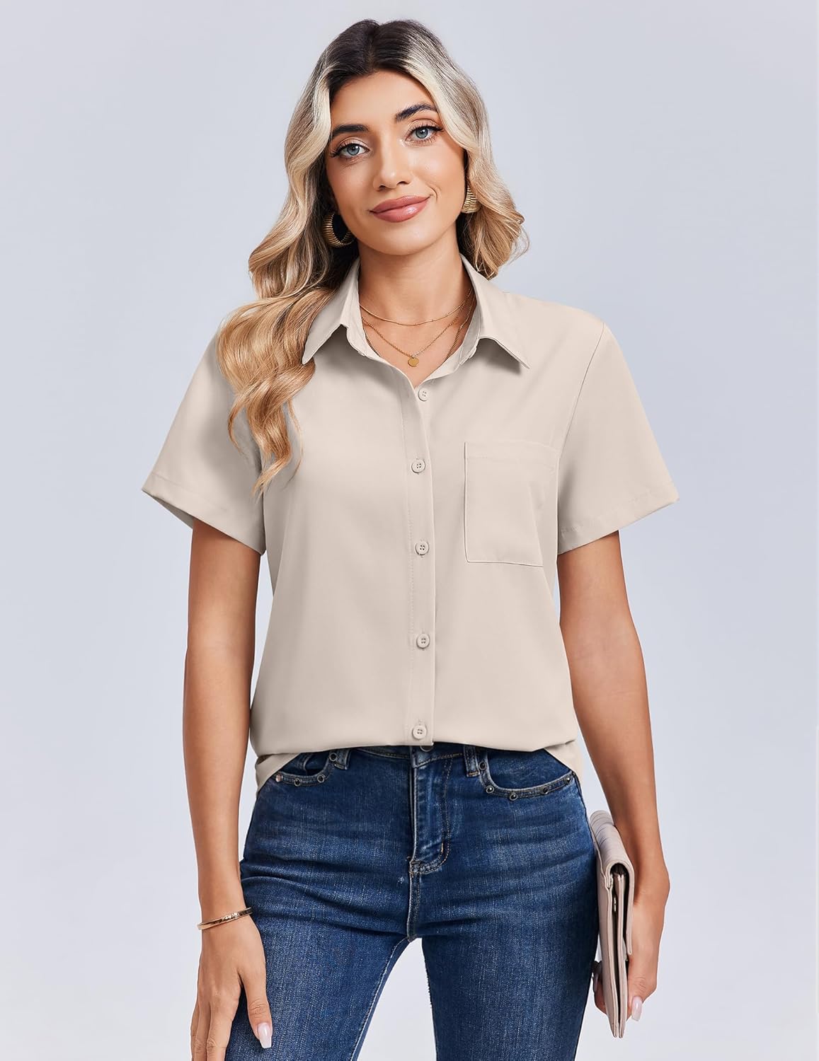 Zeagoo Women Blouses Short Sleeve Button Down Shirts Business Casual Dressy Work Tops Summer Spring Clothes - Image 2