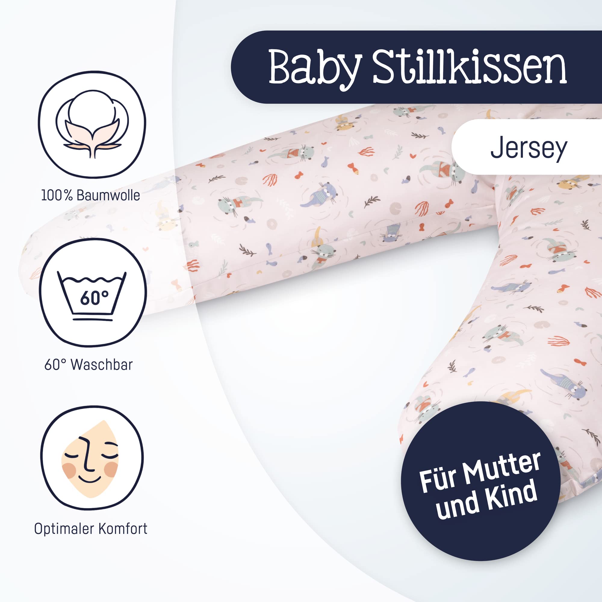 Julius Zöllner Jersey Stillkissen ca. 190 cm | Füllung 42 Liter EPS-Mikroperlen | Made in Germany | Bezug aus 100% Baumwoll-Jersey | OEKO-TEX® STANDARD 100 | Little Otti