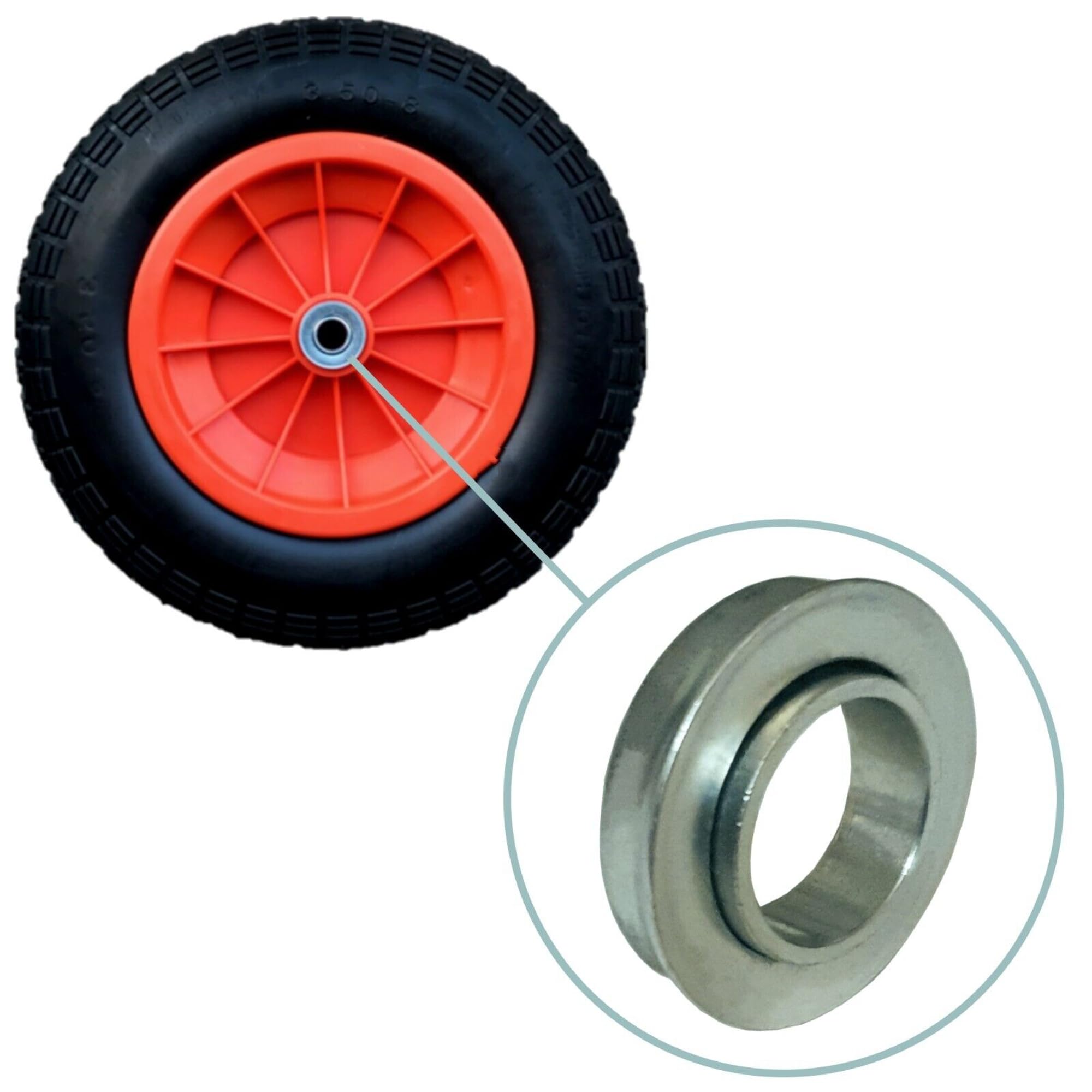 Ketoplastics Red 16" Replacement Pneumatic Wheelbarrow Wheel Choose Your Bore/Bearings Size 4.80/4.00-8 (20Mm Roller Bearings)