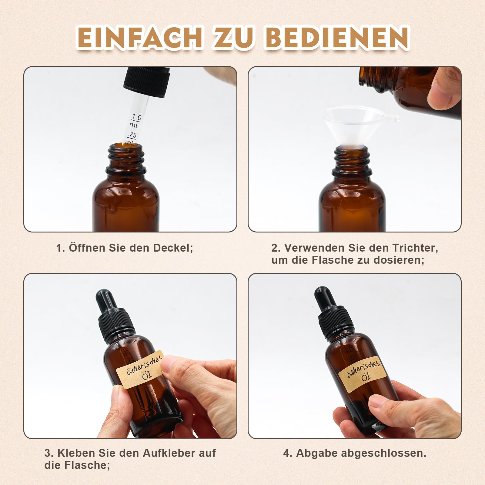 6 Braunglasflaschen 30 Ml Mit Pipette – Set Inkl. Trichter, Spritze, Schlauch