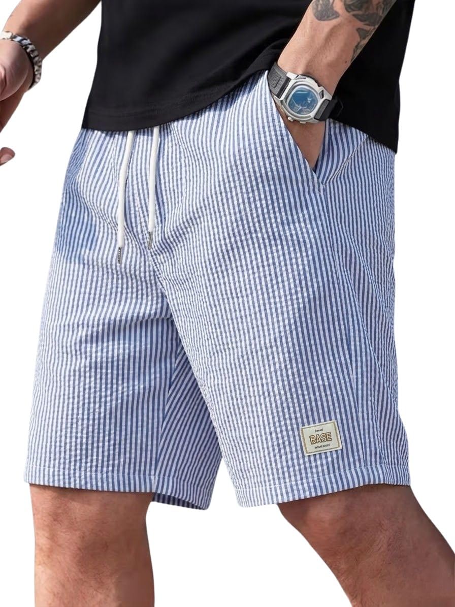SMOWKLY Men's Cotton Casual Shorts | Elastic Waist with Drawstring | Striped Half Pants for Men | Lightweight & Comfortable for Beach Vacations, Casual Daily Outings & Sleepwear Bermuda Shorts-picture-8