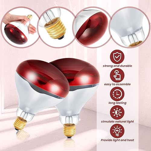 Miniatura 4 de Treela 6 bombillas infrarrojas de 110 V, base mediana E26, lámpara de calor roja, bombillas de luz de inundación, bombilla de calor para baño,