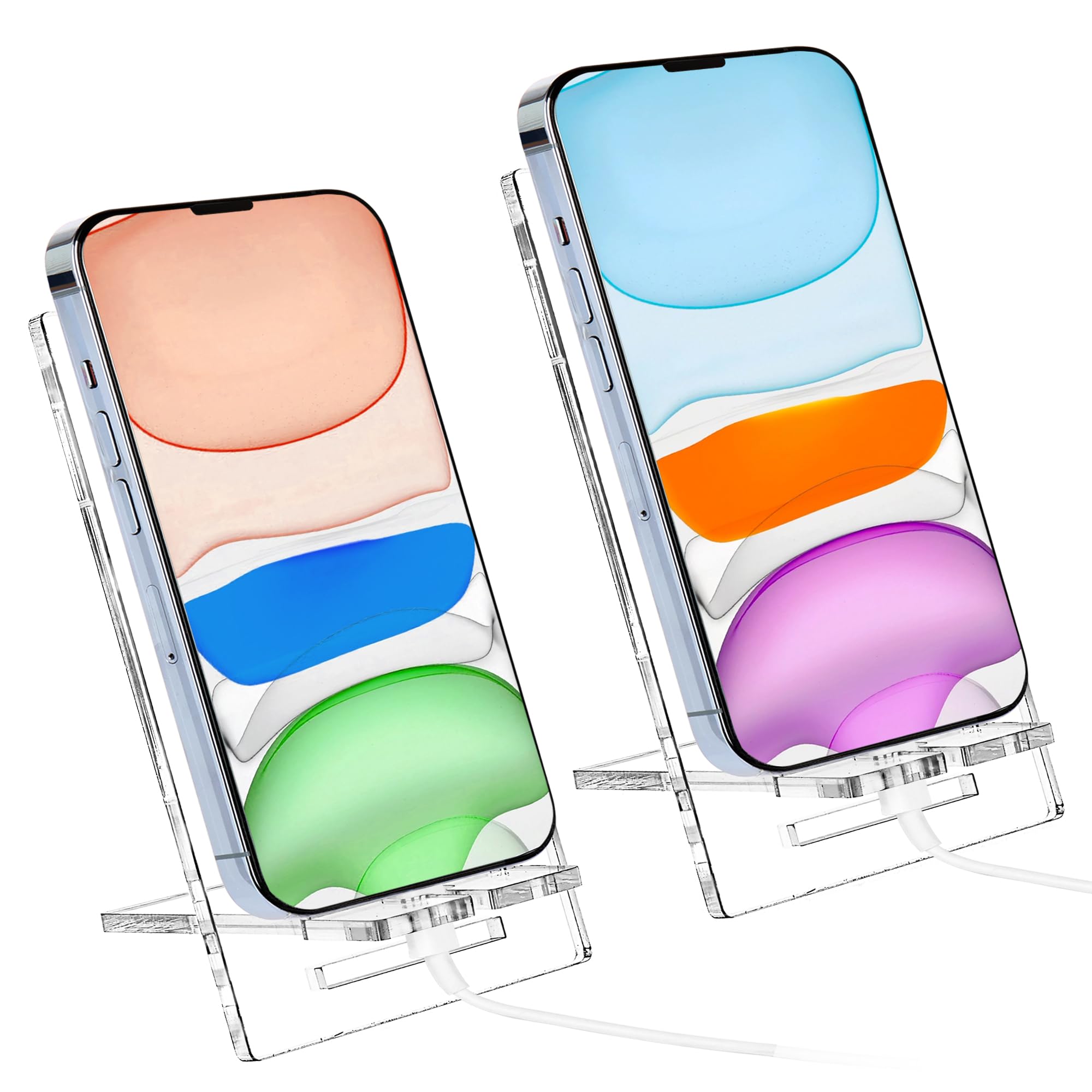 evron Acrylic Cell Phone Stand 2 Pc,Adjustable Clear Phone Holder,Portable Phone Holder,Tablet Stands,Compatible with iPhone/iPad/All Smartphones,for Office Desk,Vanity,Kitchen (Clear, 6.2x3.6)
