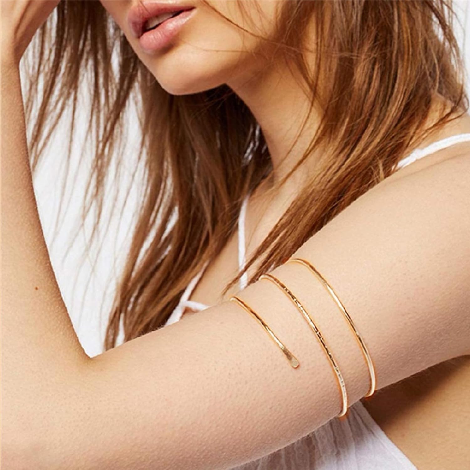 Arm Cuff Bracelet for Women Gold Arm Cuff Upper Arm Layered Cuff Bangle Bracelet Minimalist Armband Stackable Jewelry for Summer Beach - Image 3