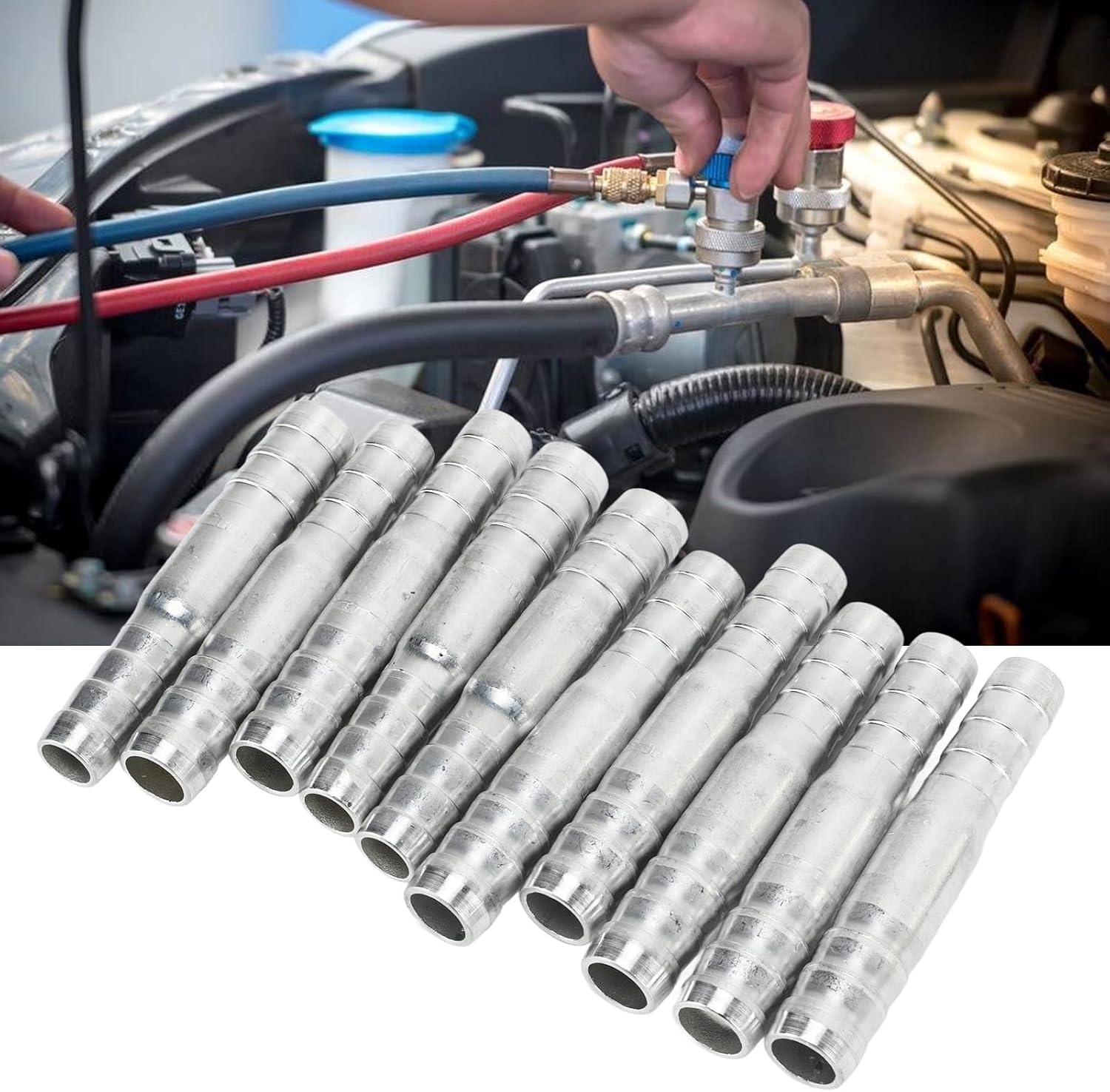 PerGar 50 Pcs Air Conditioning Hose Barb Fitting, Aluminum Pipe Connector Universal Automotive Replacement Air Conditioning Adapters Fit for Car Truck Engineering Modification(12.5mm to 14mm Sleeve)