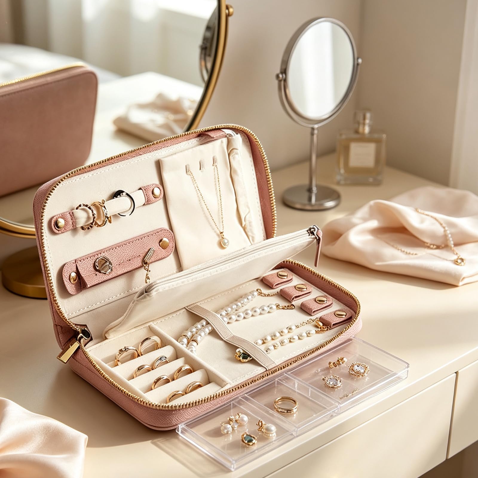 Estuche para guardar joyas con soportes para collares con