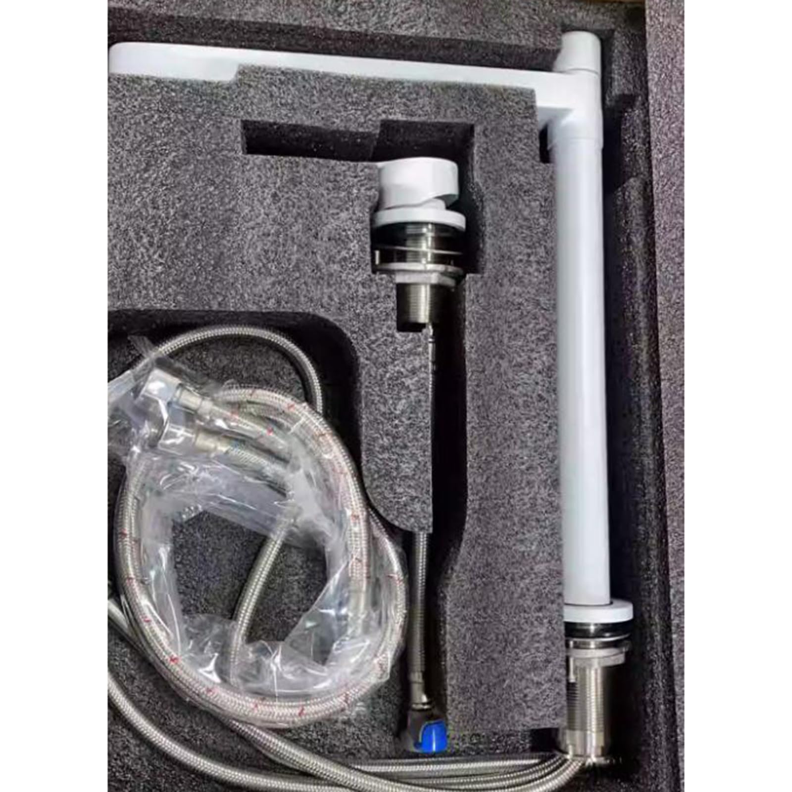 Mitigeur cuisine 3 voies eau chaude froide filtrée robinet blanc 2 trous