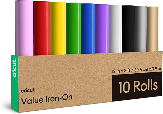 Cricut Lot de 10 rouleaux de vinyle thermocollant pour transfert thermique 0,9 m pour une utilisation avec toutes les machines de découpe Cricut
