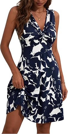 HUHOT Womens Twist Front Summer Mini Petite Sun Dresses with Pockets 2026