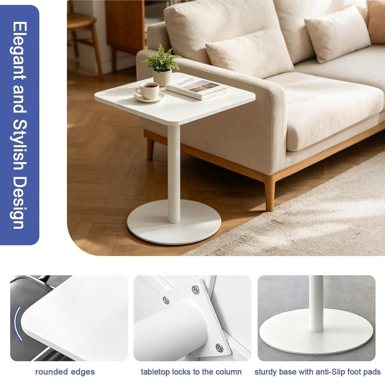 Table de Bar Moderne en Métal pour Maison Bistro Cuisine, Blanc, 48x48x72cm