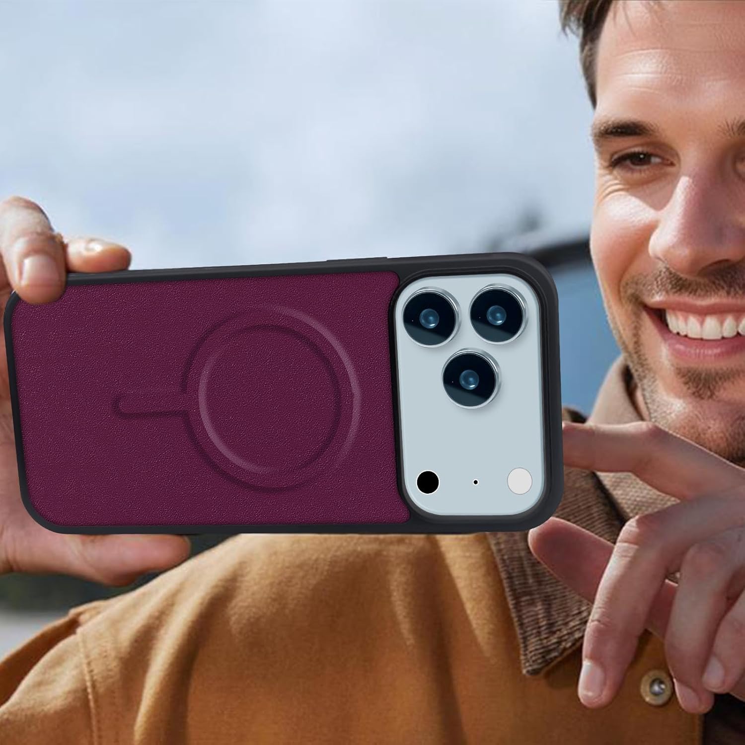 Magnetic Case for iPhone 17 Pro Wallet Compatible with Magsafe RFID Blocking Card Holder Detachable Phone Cover Kickstand Snap Strap Zipper Pocket PU Leather 6.3 inch (Burgundy)