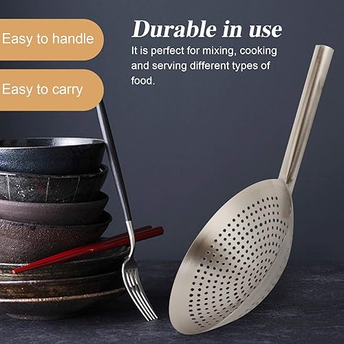 Miniatura 7 de YARDWE Colador de pasta de acero inoxidable, cuchara ranurada, cucharón de malla fina, filtro de aceite de alambre de mandarina, cuchara para cocina