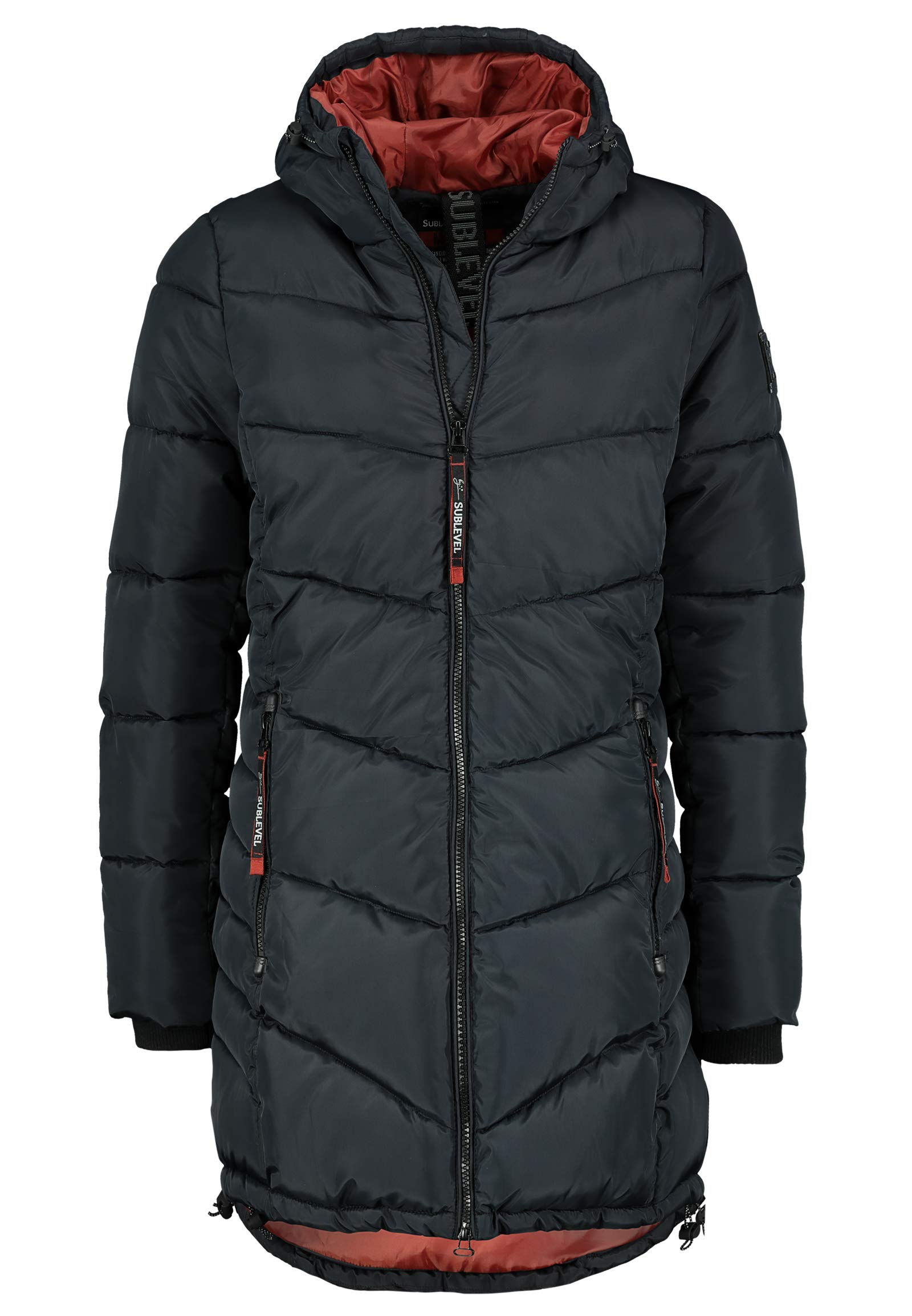 Sublevel Damen Winterjacke Stepp-Mantel mit Kapuze lang & tailliert, Outdoorjacke für Damen