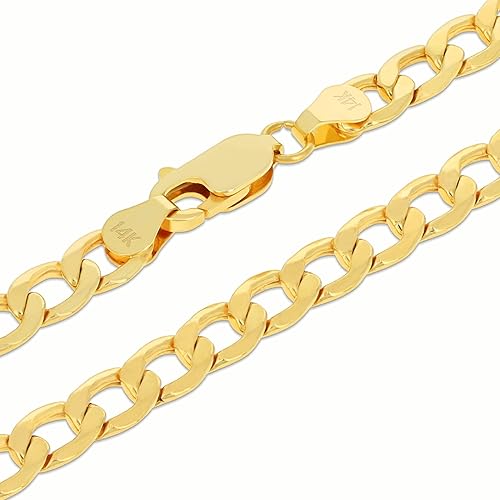 Miniatura 5 de Nuragold Pulsera de cadena de eslabones cubanos de oro amarillo de 14 quilates de 0.217 in, joyería para hombre y mujer de 7 pulgadas, 7.5 pulgadas,