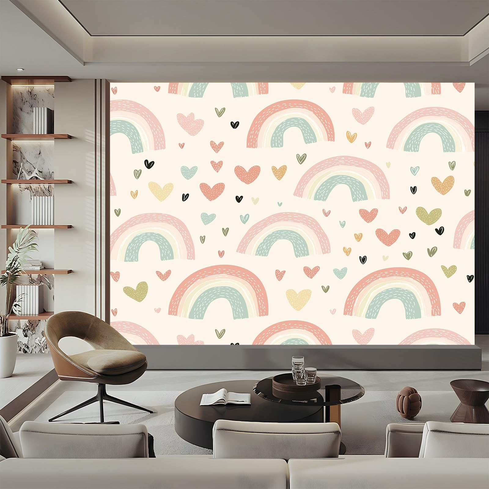 Panoramiquemignon tapeta kolorowe serce kreskówki 250 x 175 cm (szer. x wys.) ogromny plakat ścienny niestandardowy 3D do salonu dekoracja ścienna do pokoju dziecięcego nowoczesna dekoracja ścienna z