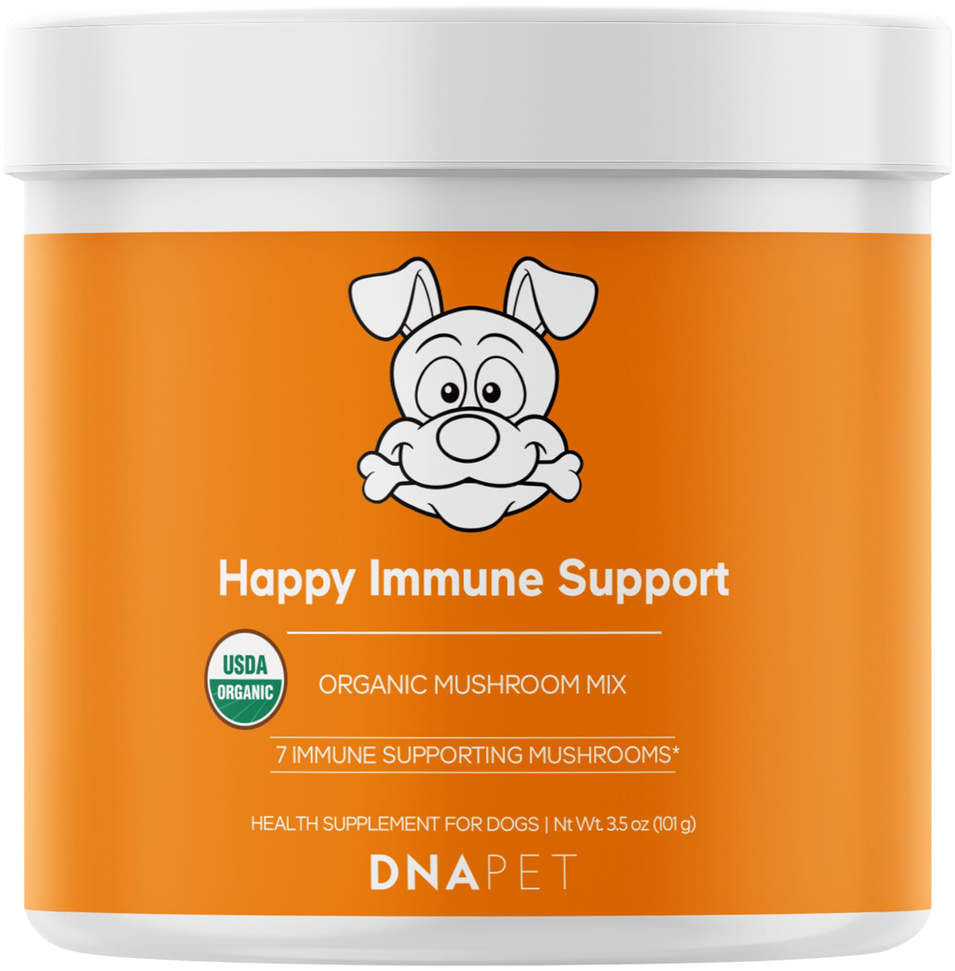 DNA PET Happy Immunity USDA Certified Organic Mushroom Complex for Dogs, Organic Cordyceps Shiitake Reishi, Vegan Mushroom Blend Powder Canine