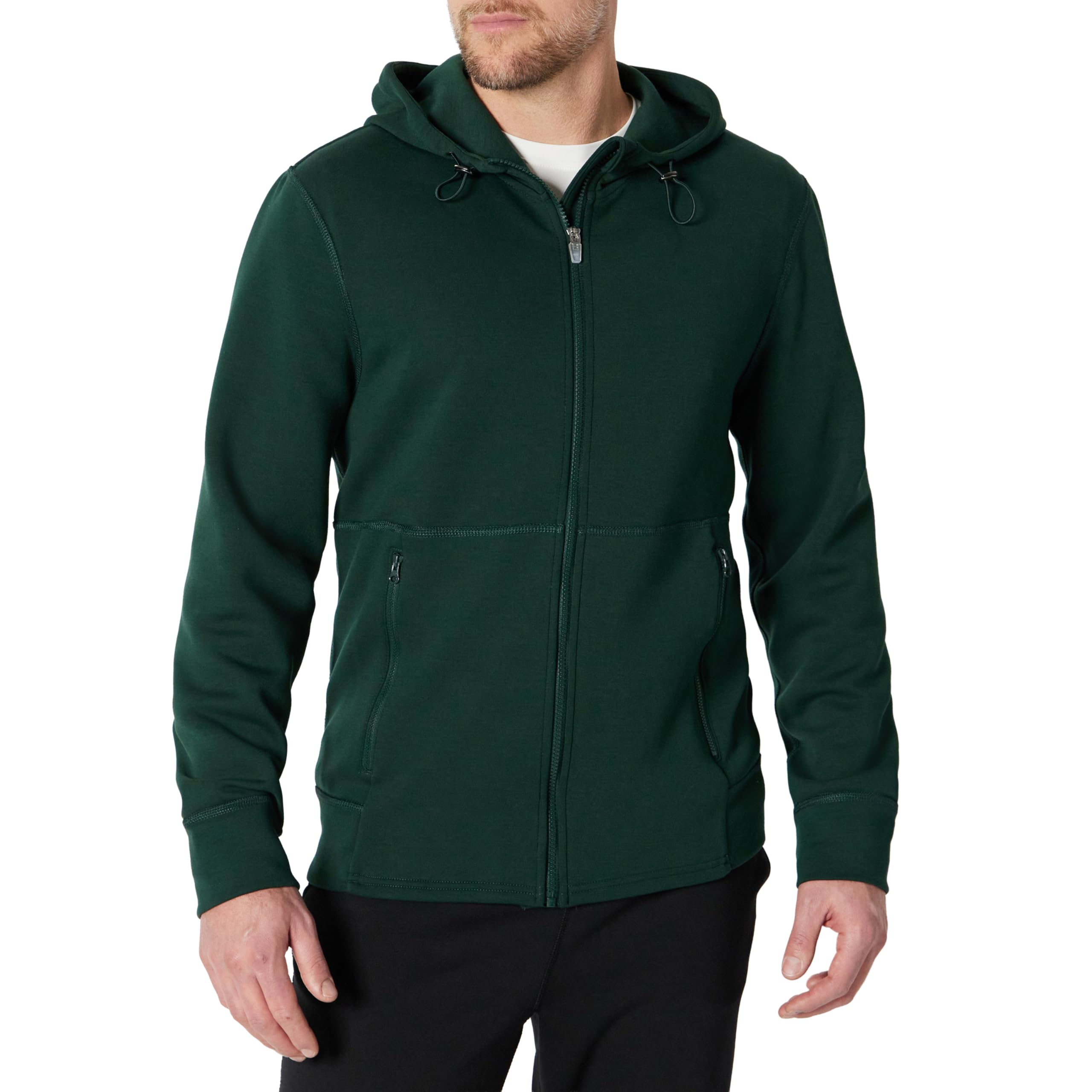 Amazon Essentials Men's Active Athletic Relaxed Fit Full-Zip Lounge Workout Gym Hoodie, Dark Green, Large