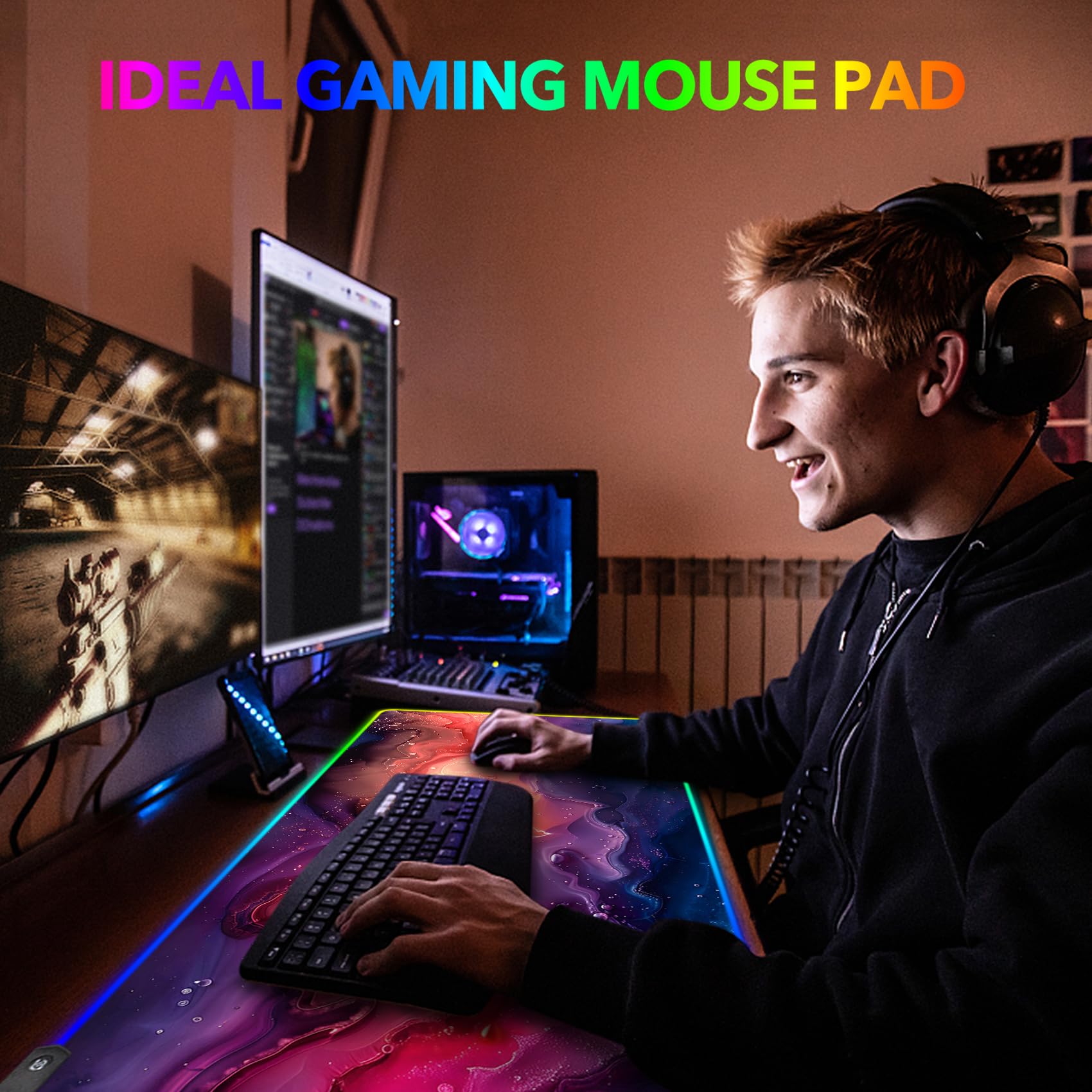 AIMSA Alfombrilla de mouse RGB extra grande para juegos con 14 modos de luz, alfombrilla de mouse LED extendida, base de goma antideslizante, alfombrilla de mouse para teclado de computadora, mármol