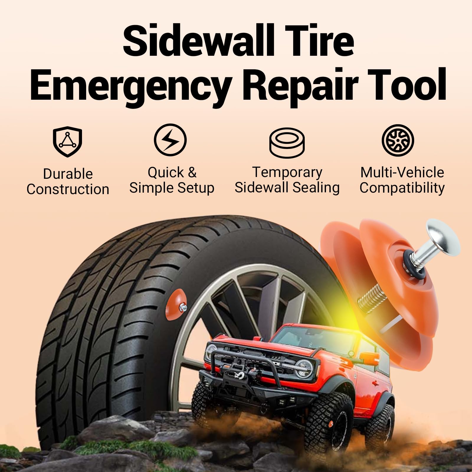 Kit di riparazione di pneumatici per pareti laterali, kit di riparazione per forature dei pneumatici, strumento portatile per riparazioni di emergenza, compatibile con ATV, UTV, XSS, trattore