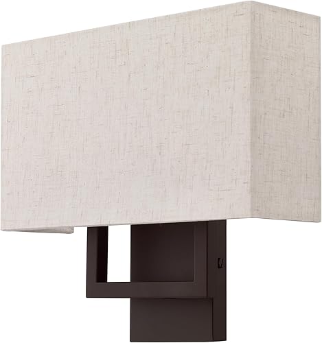 Miniatura 2 de Livex Lighting 50994-07 Pierson Collection 2 Light Ada Wall Sconce, Oatmeal Fabric Outside, White Fabric Inside Hardback Shade, Bronze Finish