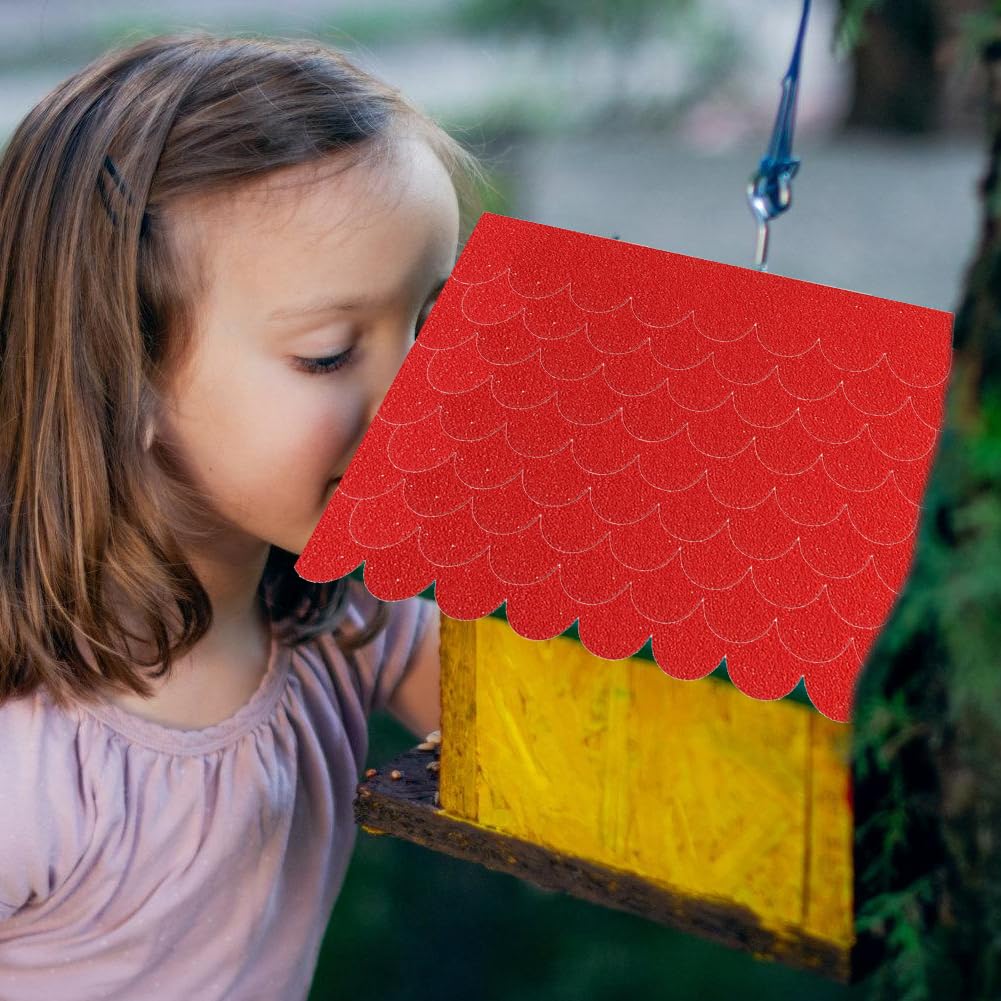CEWROM Techo de fieltro autoadhesivo para pajarera, resistente al agua, mini tejas, 32 unidades, para pajarera, nido, conejo, hotel de insectos, caseta para perros, buzón, techos (rojo)
