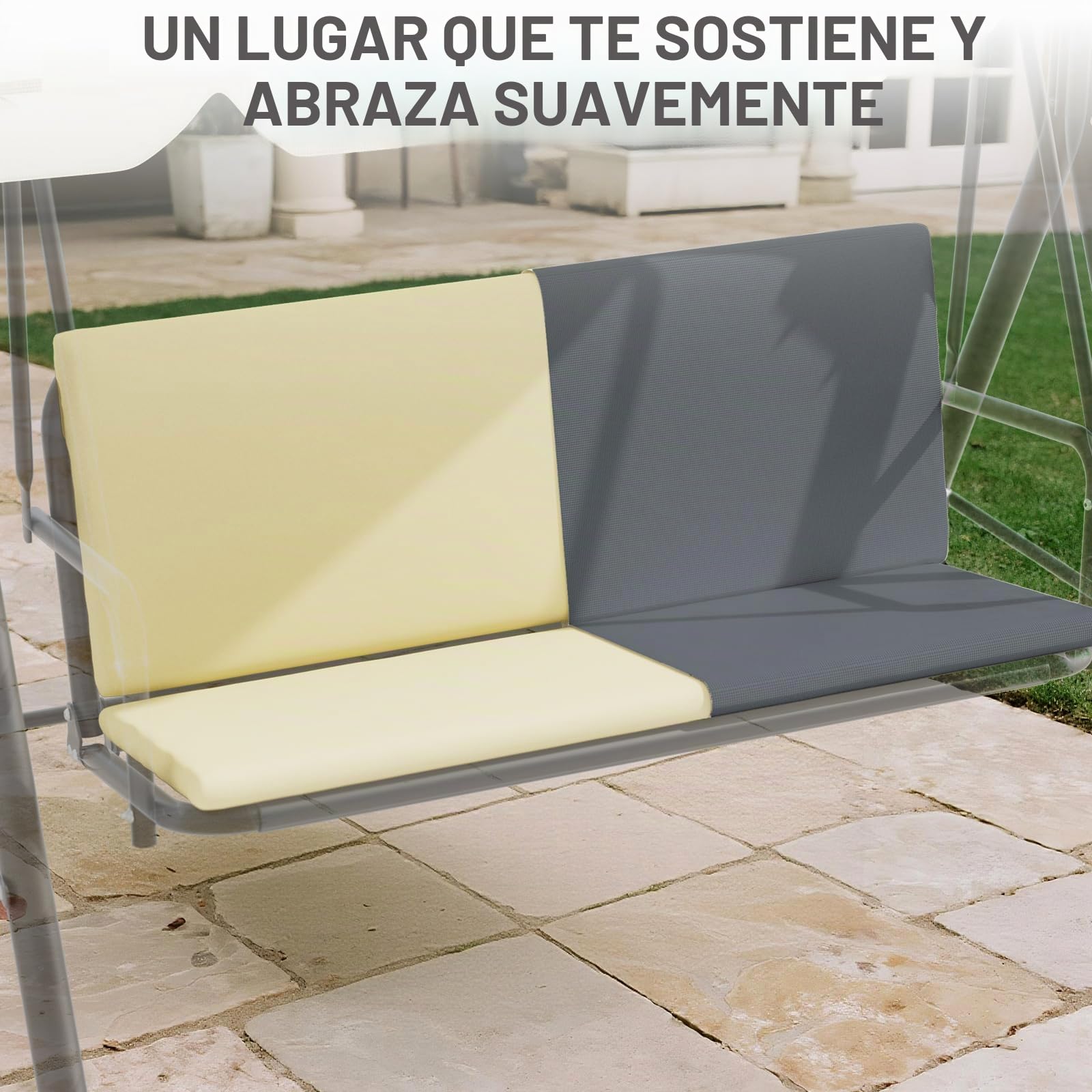 Soontrans Columpio de jardín de 3 plazas para relajarse por la tarde en el jardín, columpio de jardín con acolchado y toldo ajustable, estructura de acero y tejido textileno (193 x 110 x 152 cm, gris)
