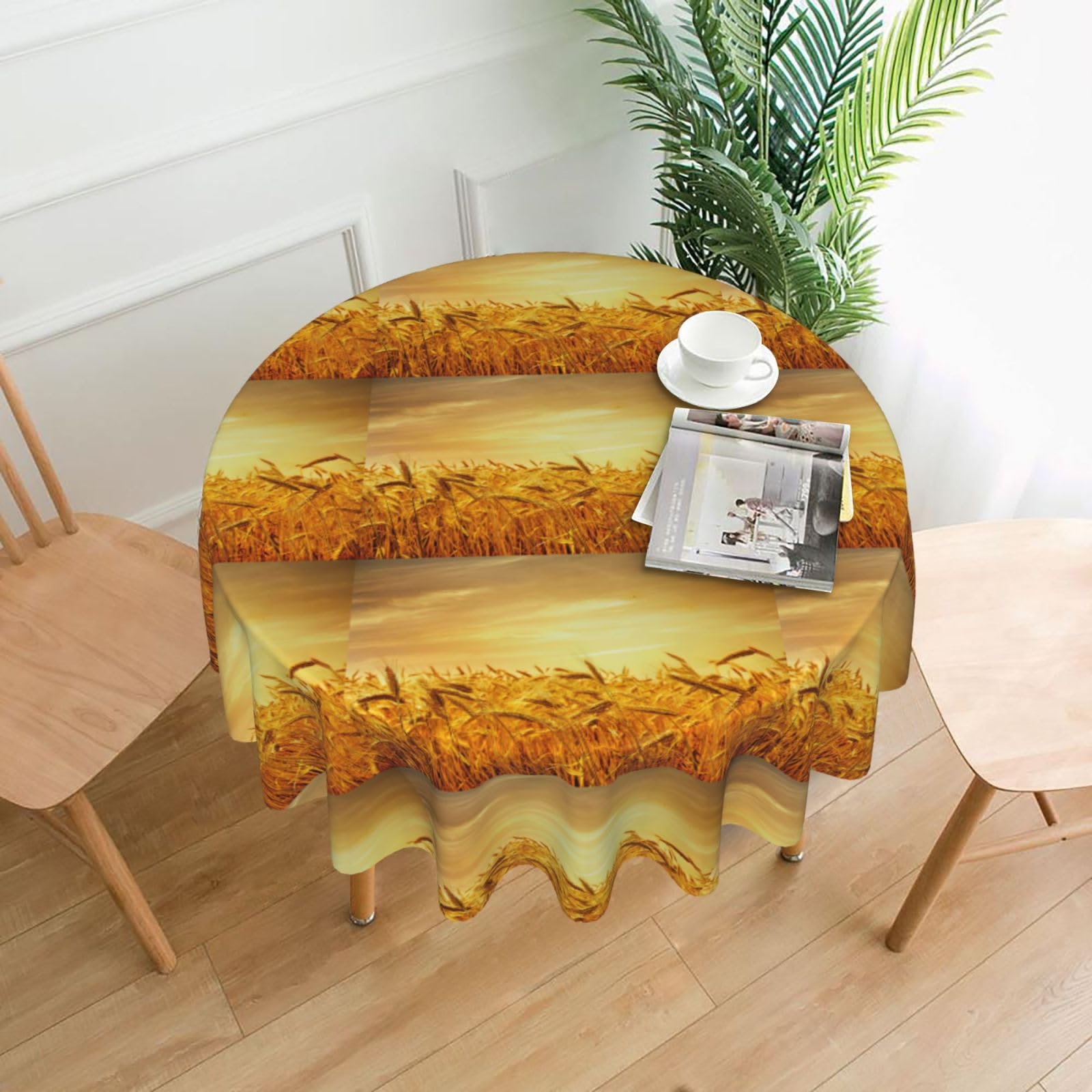 UVBDF Wheat Field Print Multipurpose Round Tablecloth 60in Polyester Cover for Coffee Table Kitchen Desk Home Gift
