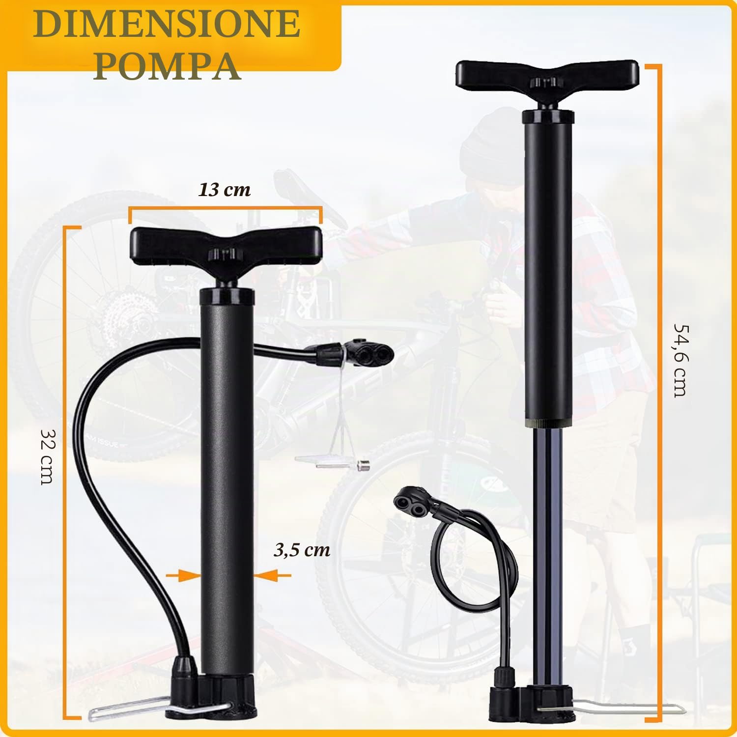 Taeku Pompa da Pavimento, Multifunzione 120 psi Portatile della Pompa per Bici MTB con Tubo Flessibile Adattatori per Presta e Schrader Valve per Bici Palle
