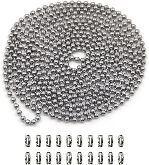 6m Ball Bead Chain, BetterJonny 4.5mm Stainless Steel Ball Chain Necklace Bead Beaded Pull Chain Extension with 20pcs Matching Connector Sliver