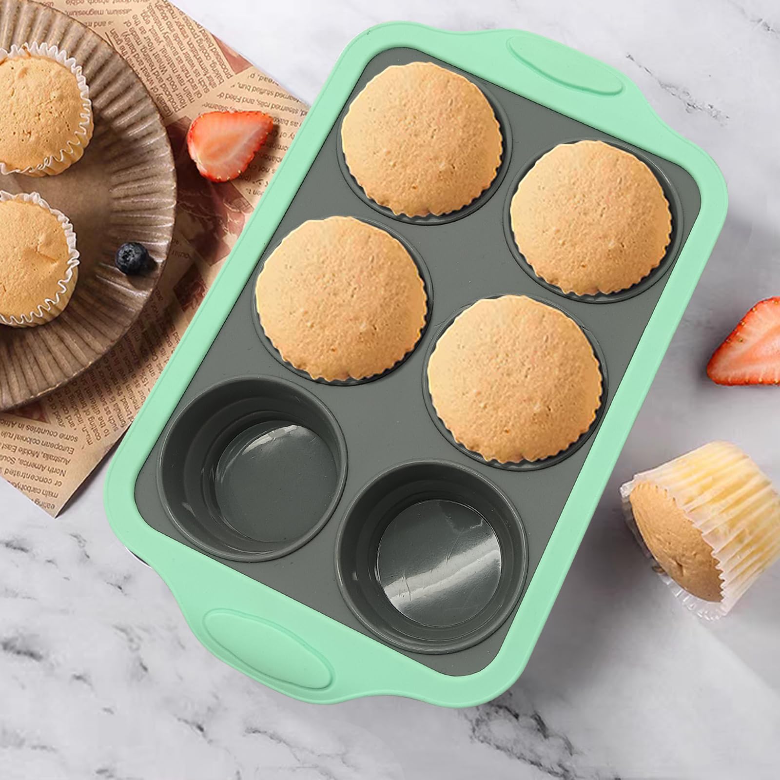 Slicone - Juego de 4 moldes antiadherentes para hornear con molde para tartas, brownies, molde para pan, molde para magdalenas, moldes de silicona con marco reforzado de metal más resistencia